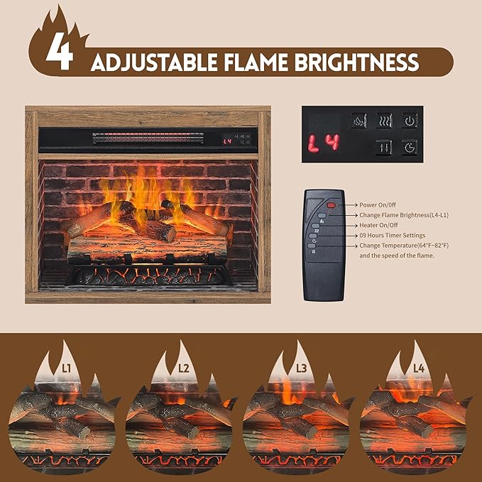 55" Rustic Fireplace TV Stand with 23" Fireplace Heater, Media Entertainment Center for TV up to 65", Open Storage Shelves, Cabinet Console Table, Reclaimed Barnwood