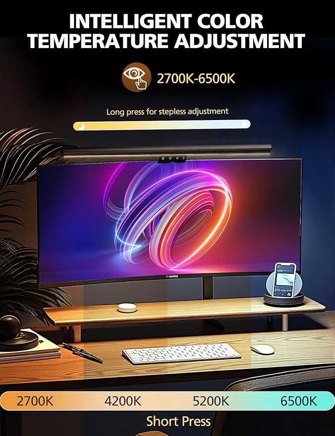 Monitor Light Bar for Computer with Auto Dimming, Memory Function and Stepless Dimmable Brightness & Color Temperature, 19" Monitor Lamp for Home Office, Ra97 Touch Control Desk Lamp