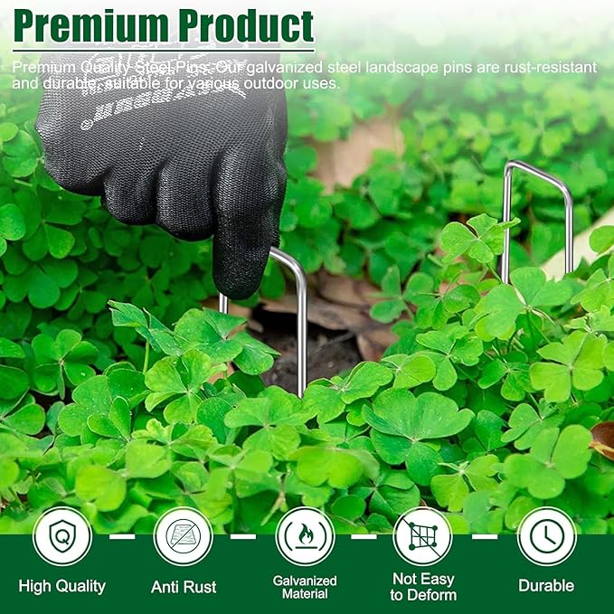 10 Inch 11 Gauge Galvanized Landscape Staples Stakes for Decoration, 25/100/200pcs Garden Metal Stakes for Weed Barrier Fabric, Fence Stakes, Tent Stakes (10in,25pcs)