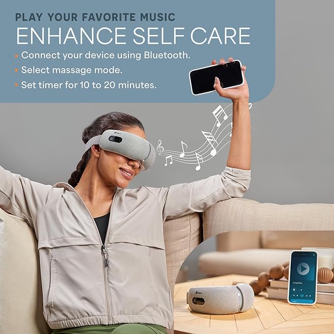 LifePro Portable FSA/HSA Eligible Eye Massager with Heat and Vibration-4 Soothing Modes for Compression Massage to Help Reduce Puffy and Dry Eyes-Rechargeable Heated Migraine Mask with Bluetooth Music