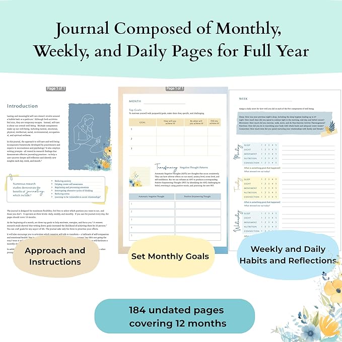 Self Care Journal for Women | 12 Guided Months of Self-Love with Daily Prompts for Better Mental Health and Gratitude | Anxiety Relief Gift