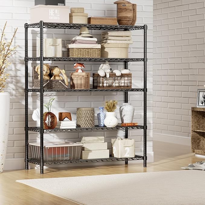 Storage Shelves Heavy Duty, 45" W x 20" D x 72" H Garage Shelving Unit Loads 2000LBS, 5-Tier Adjustable Metal Utility Rack, Wire Shelf for Kitchen, Laundry Room, Pantry, Warehouse, Basement