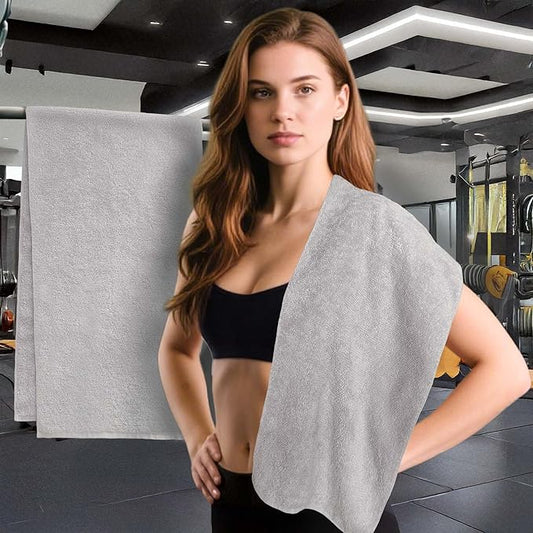 Gray Workout Towels for Gym (2PC, 13"x43") - 100% Cotton, Breathable, Soft & Absorb - Sweat Towel for Men & Women, Sports Hand Towel for Yoga, Shower, Tennis, Running, Exercise & Fitness