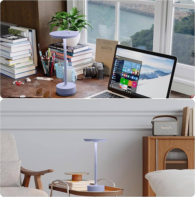 Rechargeable Table Lamps Cordless, Portable 5000mAh Outdoor Table Light, 3 Color Stepless Dimming LED Table Lamp with Memory Function, for Home/Dinner/Patio/Restaurant.(Light Purple)