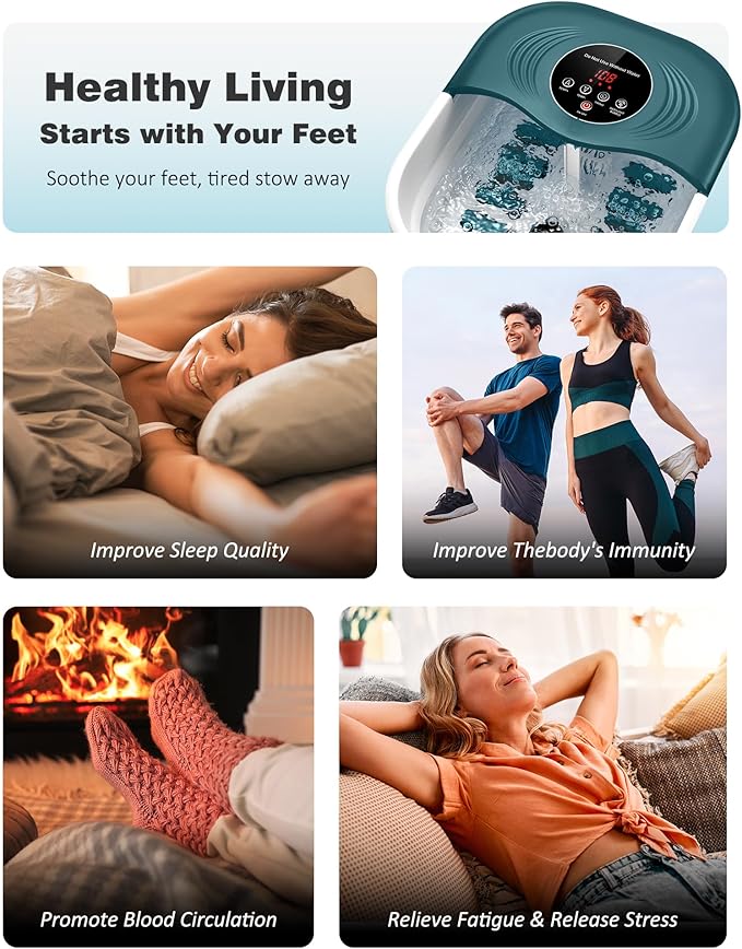 Foot Spa Bath Massager with Heat, Bubble Jets, Red Light & Timer, Pedicure Foot Spa with 95-118℉ Temperature Control, 8 Shiatsu Rollers, Pumice Stone, Gift for Mom and Dad