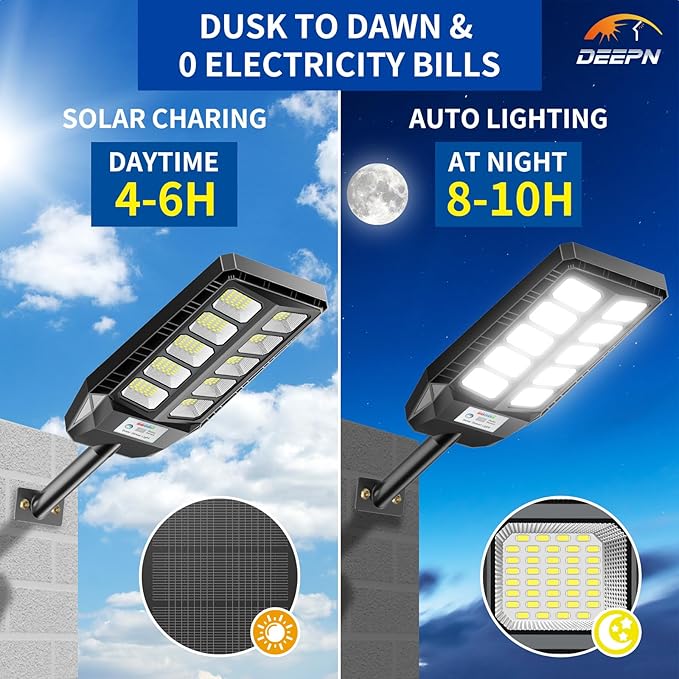 Solar Lights Outdoor, IP66 Waterproof Street Lights Outdoor, 6500K Dusk to Dawn Solar Security Flood Lights Motion Sensor with Remote Control for Yard, Entryway Garage, Porch 4 Pack