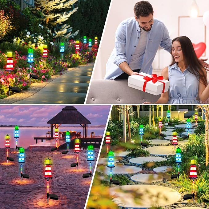 Lighthouse Outdoor Solar Lights, 2 Packs Outdoor Waterproof, Solar Trail Lights Decor Your Garden Lighthouse, Flower beds, Patio Lights walkways Garden Decor for Outside