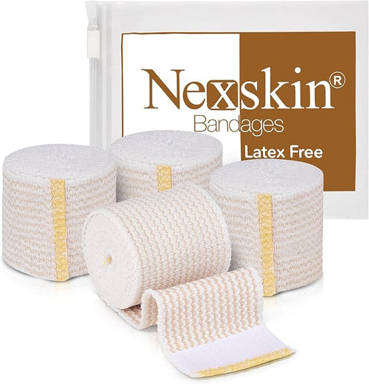 Premium Elastic Bandage Wrap (2” Wide, 4 Pack) - Nexskin Latex Free Athletic/Medical Compression Bandages Hook & Loop Fasteners at Both Ends - Lifetime Washable & Reusable Bandages
