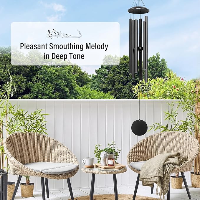 Wind Chimes for Outside, 32-Inch Simple Metal Wind Chimes Deep Tone with 6 Thick Aluminum Tubes – Ideal Gift for Mom or Grandma, Perfect for Garden, Patio, or Backyard Decoration (Black)