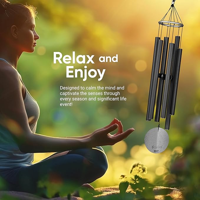 Nature’s Melody Aureole Tunes Wind Chimes – Outdoor Windchime with 6 Tubes Tuned to C Pentatonic Scale, 100% Rustproof Aluminum, Powder Finish & S Hook Hanger for Sympathy, Memorial Gift or Zen Garden