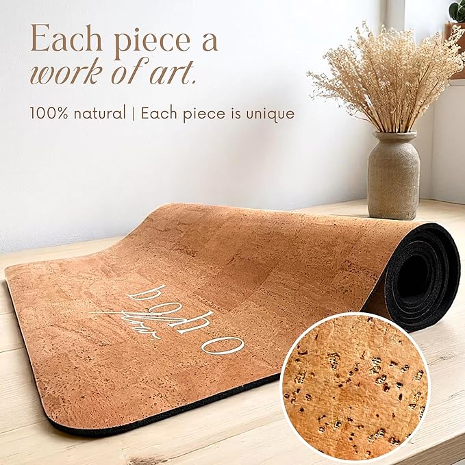 Deluxe Cork Yoga Mat Large 72"x26" - Revolutionary Cork Surface & 5mm Thick Natural Rubber Backing for Durability & Comfort - Stylish Handmade Boho Yoga Bag - Eco Friendly & Plastic Free