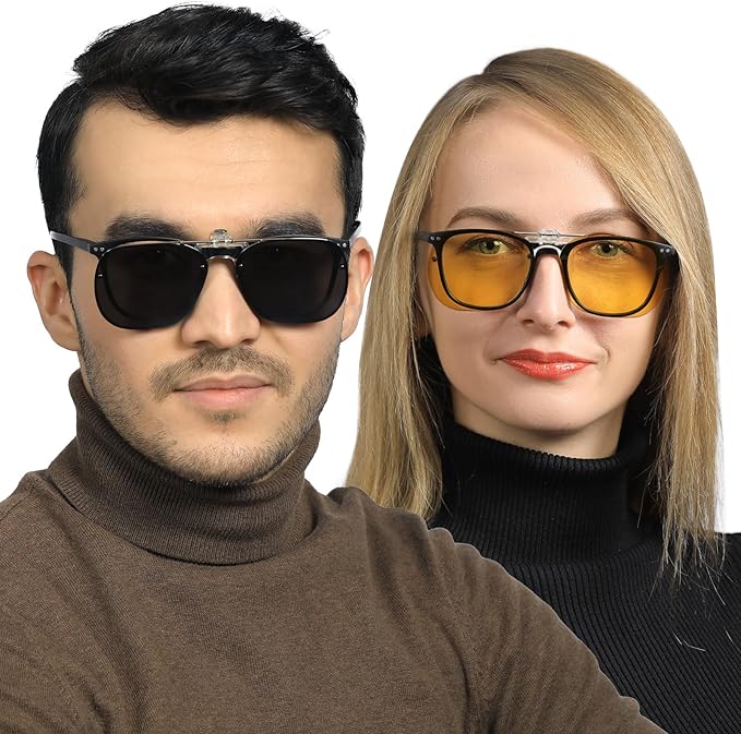 TERAISE Clip-on Night Vision Glasses Flip up Driving Glasses Men Women HD Polarized Anti Glare UV400 for Outdoor