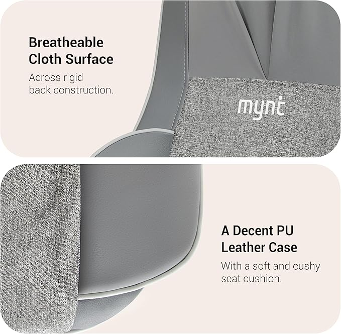 Mynt 2D & 3D Shiatsu Neck and Back Massager for Chair with 10 Deep Kneading Nodes, Adjustable Back Massage with Heat, Portable Massage Chair Pad (Gray)