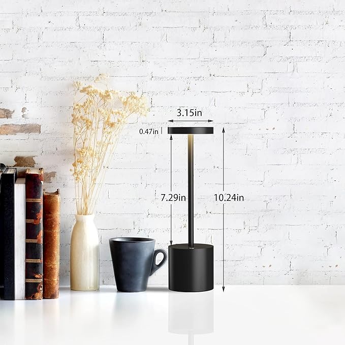 LED Cordless Table Lamps Set of 2,Portable Rechargeable 5000mAh Outdoor Table Lamp,3 Color Stepless Dimming Battery Powered Lamp, Table Light for Dinner/Patio/Restaurant/Bedroom.(Black)