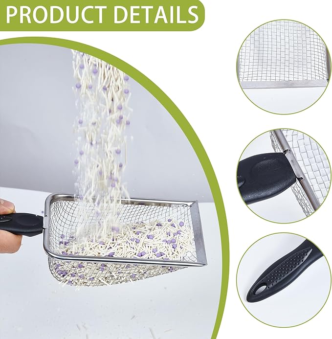 2 Pcs Soil Sifter for Gardening with Garden Shovel Hand Trowel - 3.8/5mm Mesh, Stainless Steel Sifter with Ergonomic Handle for Compost, Sand, Rocks, Potting Soil, Landscaping, Beach & cat Litter