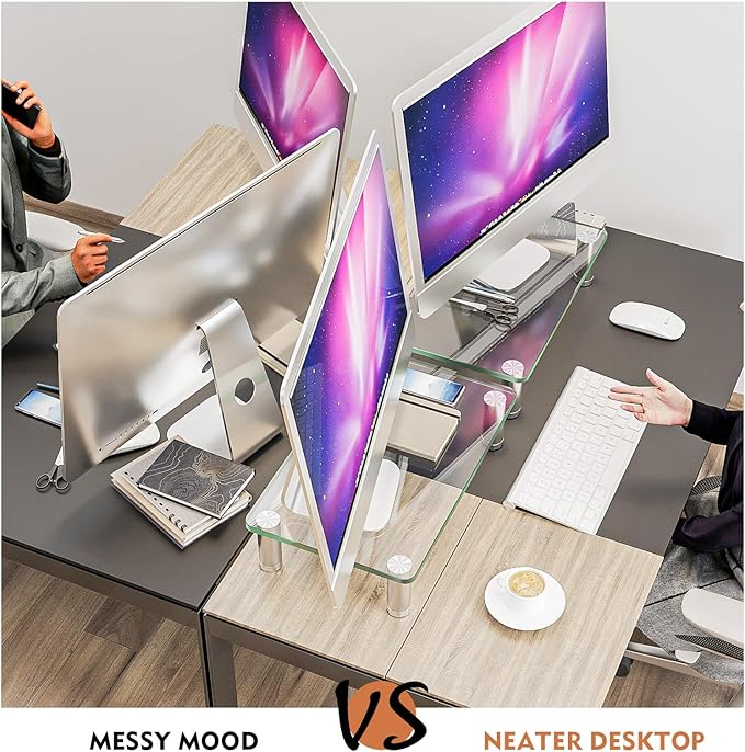 2 Pack Computer Monitor Riser with Height Adjustable Multi Media Desktop Stand for Flat Screen LCD LED TV, Laptop/Notebook/Xbox One