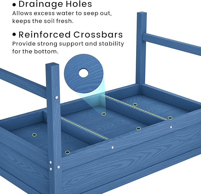 HDPE Raised Garden Planting Bed with Legs,Garden Boxes Outdoor Raised with Drainage Hole Rot-Resistant,Raised Beds for Gardening for Backyard, Patio, Balcony 300 lb Capacity (Navy)