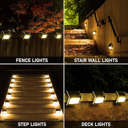 SOLPEX Solar Step Lights - 12 Pack Solar Powered Deck & Stairway Lights, Outdoor Fence Pathway Porch Garden (Warm White)