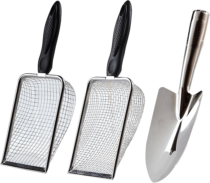 2 Pcs Soil Sifter for Gardening with Garden Shovel Hand Trowel - 3.8/5mm Mesh, Stainless Steel Sifter with Ergonomic Handle for Compost, Sand, Rocks, Potting Soil, Landscaping, Beach & cat Litter
