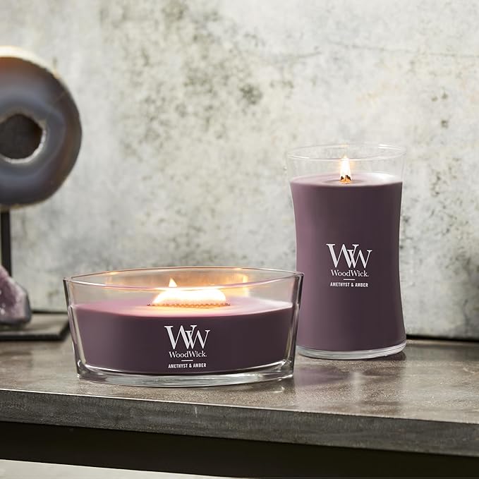 WoodWick Large Hourglass Candle Amethyst/Amber - Premium Soy Blend Wax Pluswick Innovation Wood Wick Made in USA