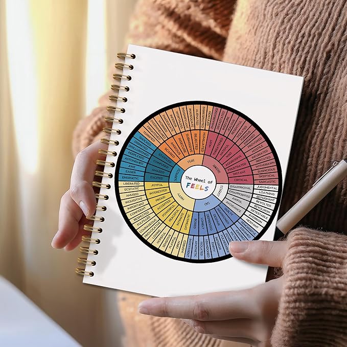 Mental Health Gifts Wheel Of Feels Spiral Notebook Journal, Psychologist Therapist Gifts Notebook For Counselor Student Therapy Office School, 5.5 x 8.3 Inches
