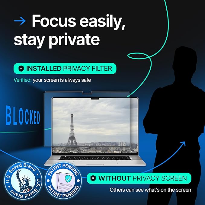 Magnetic Privacy Screen Compatible with MacBook Pro 14" 2021, 2022, 2023, 2024, M1, M2, M3, M4 Anti-Blue Light Laptop Screen Protector Filter Blue Light Blocking Filter