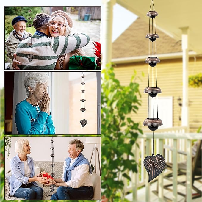 Cooper Leaf Temple Wind Chime,Wind Chimes with 5 Bells, Feng Shui Wind Chimes for Home Yard Outdoor Decoration, A Great Memorial Wind Chime for Someone Who Loves Peace
