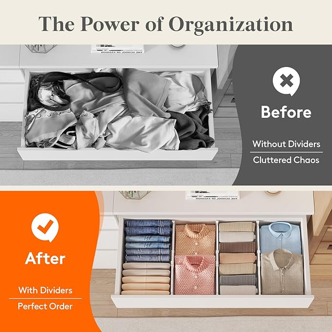 Lifewit 5" Tall 5 Pack Deep Drawer Dividers, 11.5-18.5" Expandable Drawer Divider for Clothes, White Dresser Drawer Storage Organizers, Clothing Drawers Separators for Dresser, Kitchen, Bedroom
