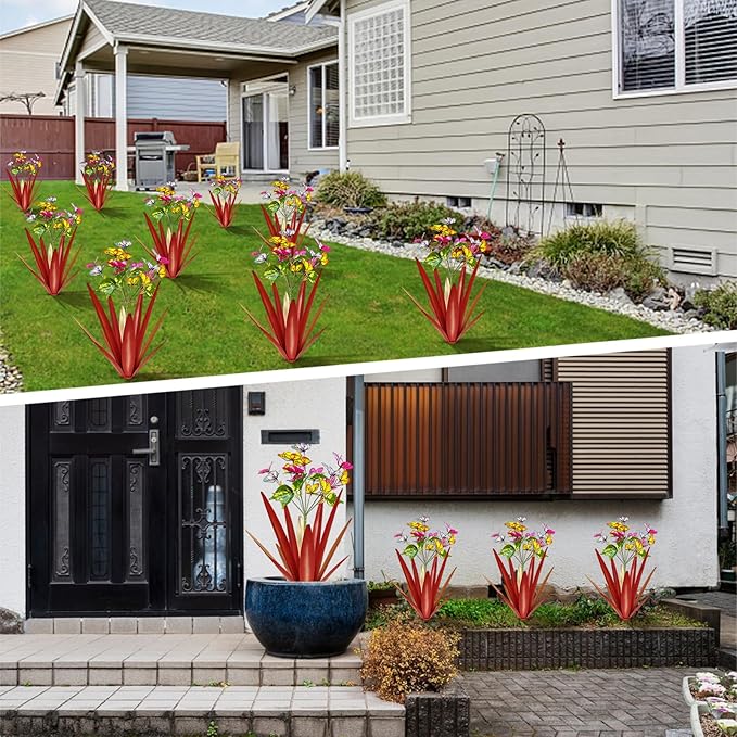 TOMBABY Garden Outdoor Butterfly Enlarge Thickened Wind Resistant Metal Agave Garden Art Metal Plant Country Sculpture Statue Decorations Ornaments Artificial Waterproof Butterflies(red 2pcs)