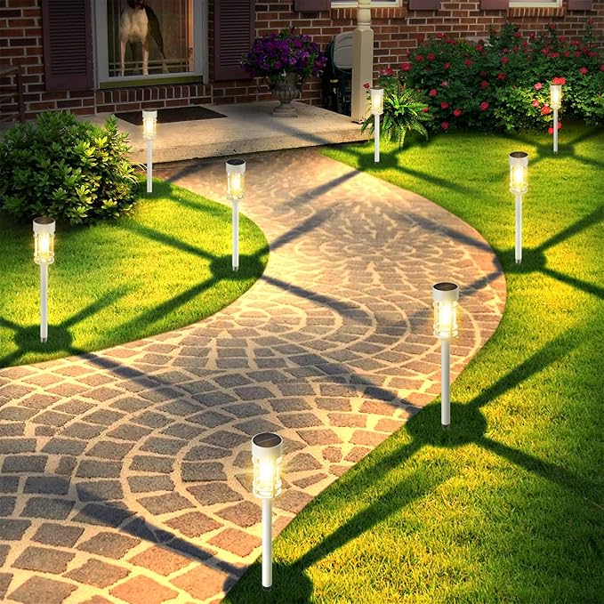 Solar Pathway Lights Outdoor Waterproof, 8 Pack LED Solar Garden Lights for Outside Decorations, Dusk to Dawn Solar Walkway Lights Landscape Lighting