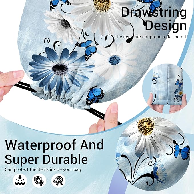 Daisy Flowers Gymnastics Grip Bag Blue Rustic Adjustable Small Gym Grip Bag for Men Women