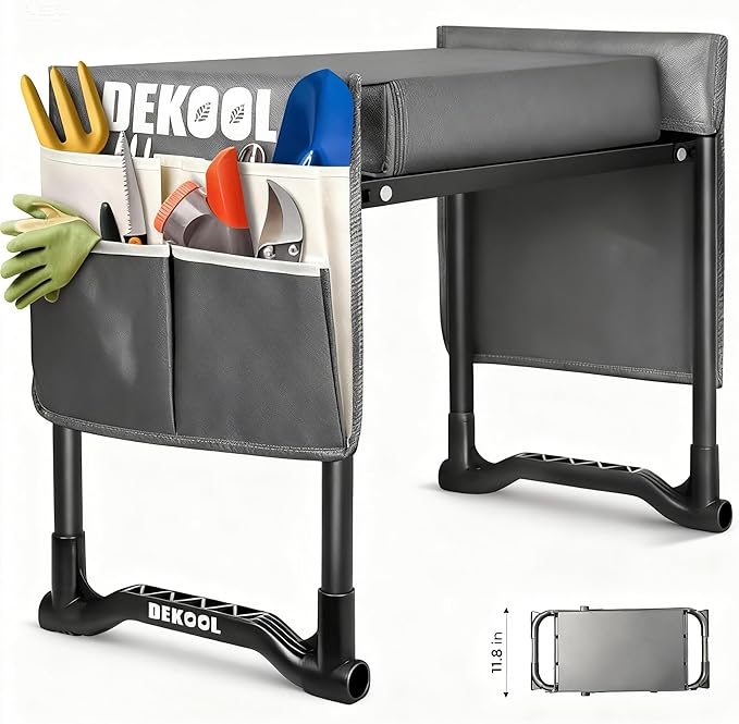 Garden Kneeler and Seat with Upgraded Wide & 3" Thick Kneeling Pad, Heavy Duty Garden Stool with 2 Large Tool Bags, Portable Bench for Planting, Weeding, Gardening Gifts for Women, Men, Seniors