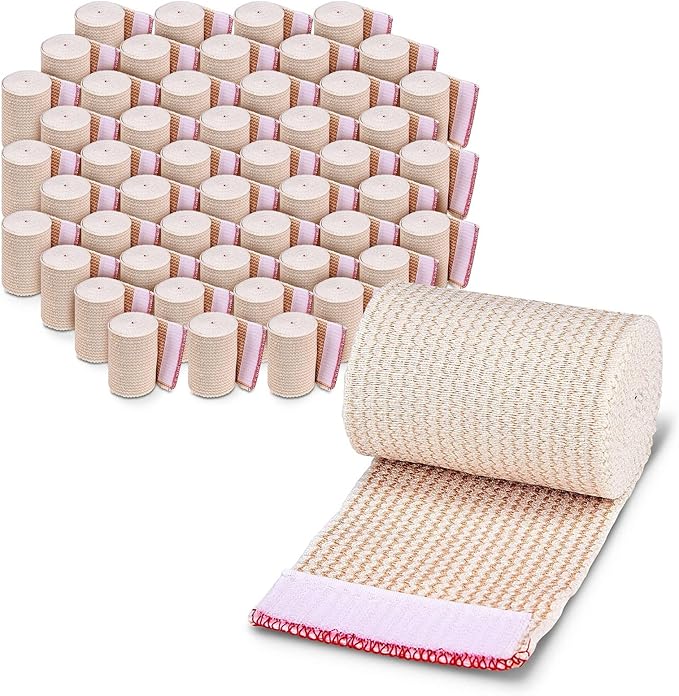 Premium Elastic Bandage Wrap (3” Wide, 50 Pack) - Nexskin Latex Free Athletic/Medical Compression Bandages Hook & Loop Fasteners at Both Ends - Lifetime Washable & Reusable Bandages