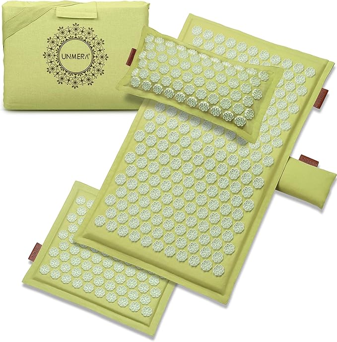 UNMERA Acupressure Mat and Pillow Set,Natural Premium Linen & Coconut Fiber Filling,for Back/Neck Pain Relief, Sciatic, Headache and Muscle Relaxation, Comes with Carrying Bag