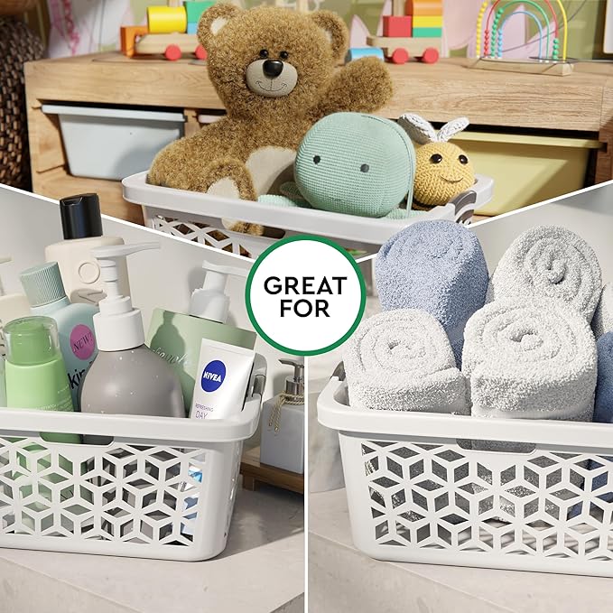 EconoHome Laundry Basket - Large 2 Bushel Laundry Basket with Handles - Stackable Plastic Hamper for Dirty Clothes - Storage Bin & Organizer for Bathroom, Bedroom - White, 70.5L Capacity – Heavy Duty