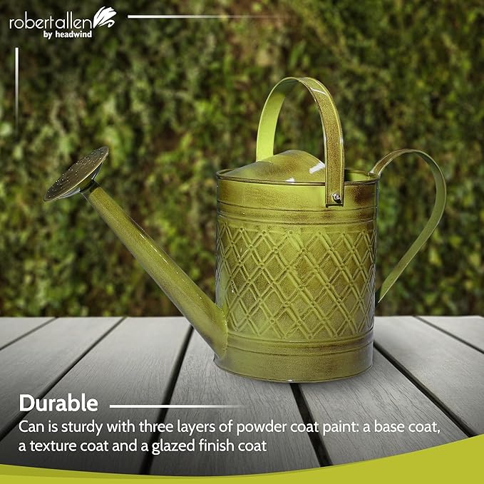 Robert Allen Home & Garden MPT01500 Wexley Metal Watering Can, 2 Gallon, Tansy Green