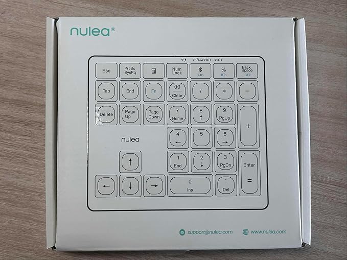Nulea Wireless Number Pad Bluetooth 5.0 & 2.4G Portable Numeric Keyboard, USB-C Rechargeable, 34-Keys Bluetooth Keyboard for Data Entry, Compatible for Laptop, Mac, iMac, Tablet, PC Desktop