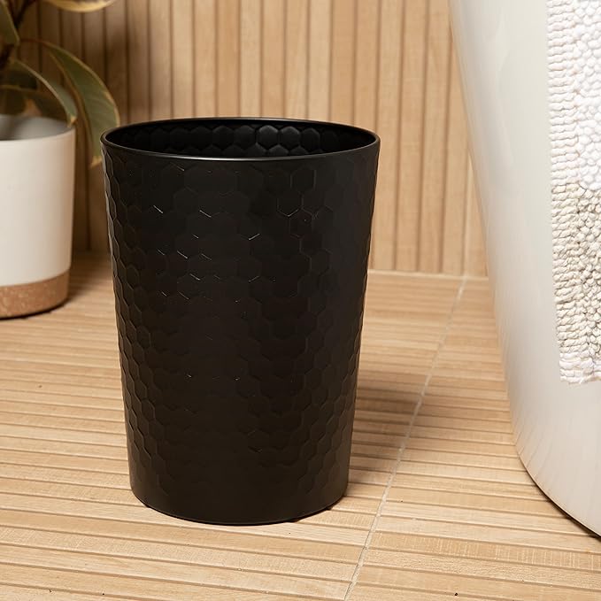 zccz 6 Piece Bathroom Accessories Set, Toothbrush Holder, Toothbrush Cup, Soap Dispenser,Bathroom Vanity Tray, Qtip Holder, Trash Can - Black