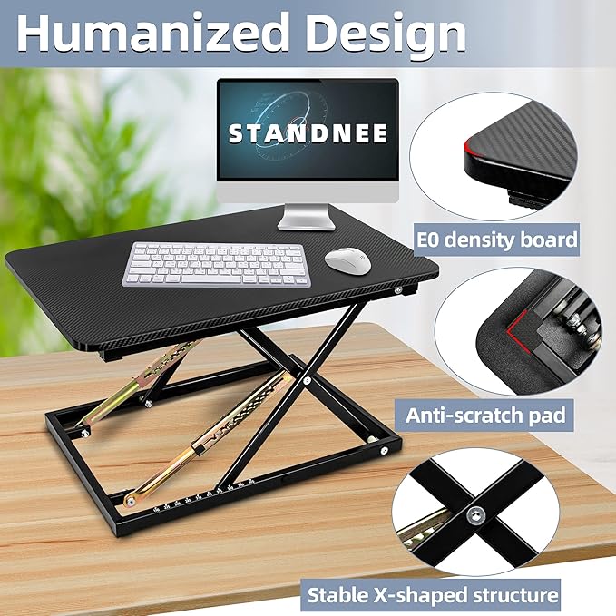 Standing Desk Converter, Height Adjustable Sit Stand Desk Converter, Fully Assembled Monitor Desk Riser for Standing or Sitting, Black, Pattern