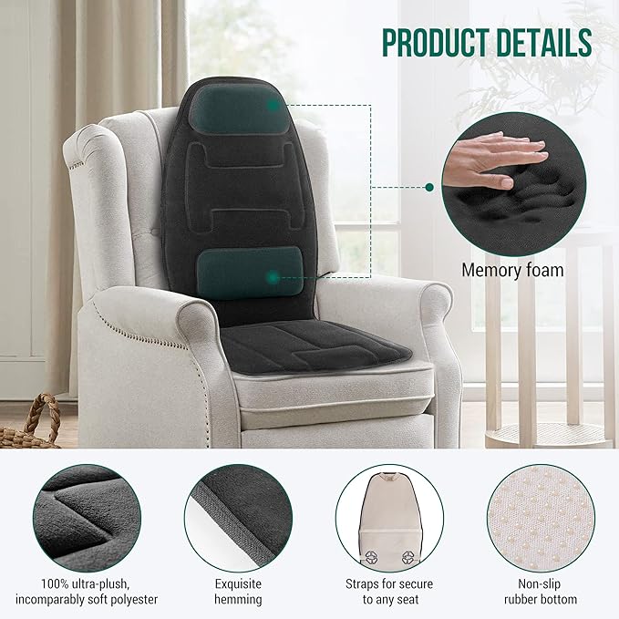 Snailax Vibration Back Massager with Heat, APP Control, Massage Seat Cushion with Extra Memory Foam Support Pad in Neck and Lumbar, 10 Vibration Massage Motors, 2 Heat Levels, Gifts