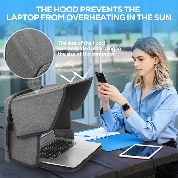 Laptop Sun Shade & Privacy Shield – Premium Physical Filter for 12-14" Laptops, Overheating, Adjustable and Foldable for Outdoor Work