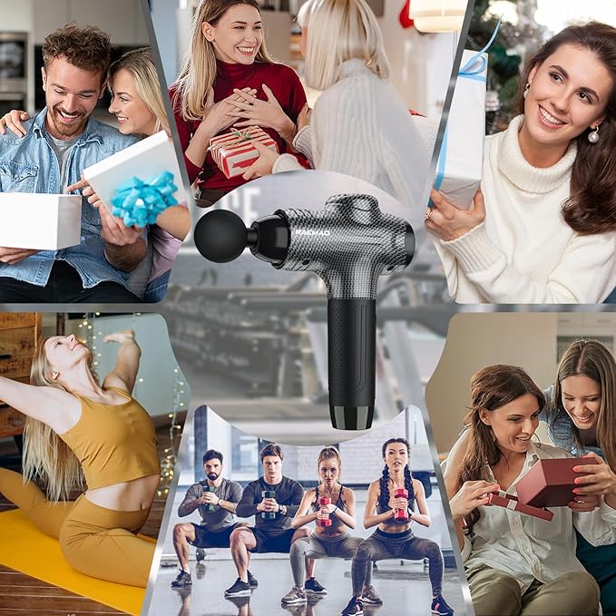 RAEMAO Massage Gun, Massage Gun Deep Tissue, Back Massage Gun for Athletes for Pain Relief Attaching 10 PCS Replacement Heads, Percussion Massager with 10 Speeds & LED Screen, Carbon