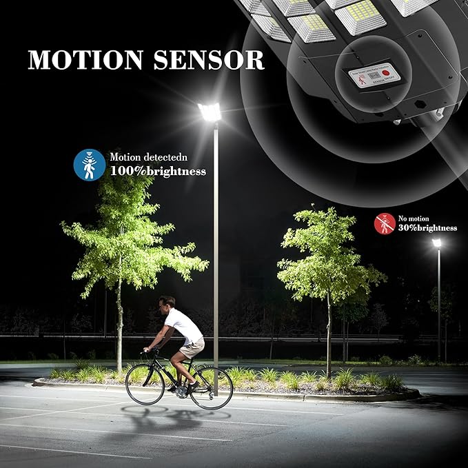 10000W Solar Street Lights Outdoor - Wide Angle Solar Lights Outdoor Motion Sensor, Commercial Parking Lot Light Dusk to Dawn, 7000K LED Street Light Solar Powered Heavy Duty for Yard(2 Pack)