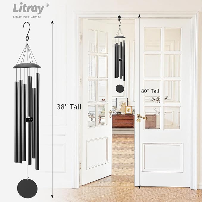 38" Large Wind Chimes with Deep Tone Sound, Coolest Metal Windchimes Outdoors with Pine Wood Striker, Unique Gift for Mom, Garden Decoration(Black)