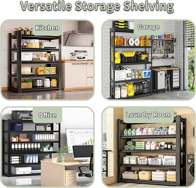 Heavy Duty Garage Shelving, 5 Tier Metal Shelving with Adjustable Shelves, 3000LBS Storage Racks, Shelf Storage Units, Utility Shelves for Garages, Basements, Warehouses, Supermarkets