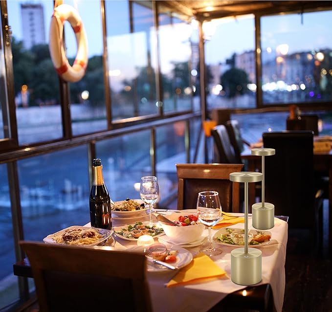 LED Cordless Table Lamps Set of 2, 5000mAh Portable Rechargeable Battery Powered Lamp, 3 Color Stepless Dimming Table Lamps,Table Light for Restaurant/Cafe/Bedroom. (Brushed Bronze)