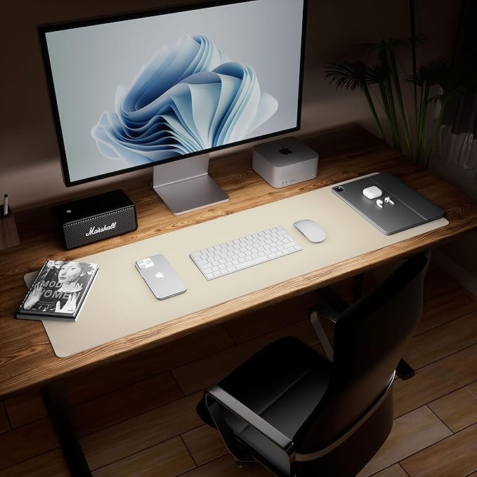Aothia Leather Desk Pad Protector - Large Mouse Pad, Office Mat, Non-Slip PU Leather Blotter, Laptop Desk Pad, Waterproof Writing Pad for Office and Home (Beige, 38" x 13.7")