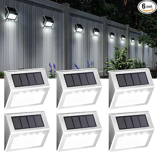 SOLPEX Solar Step Lights, 6 Pack Stair Lights, Outdoor Fence Lighting, Solar Powered Deck Lights Waterproof 4 LEDs for Stairway Patio Porch Pathway Walkway Garden (Cold White)