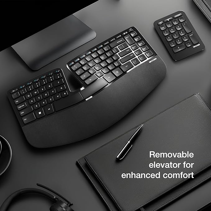 Incase Sculpt Ergonomic Keyboard – Designed by Microsoft – Split Keyset Design, Palm Rest, Contoured Layout, One-Touch Windows Button, AES 128-Bit Encryption, Includes Separate Number Pad – Black