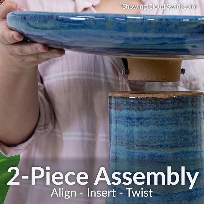 Sunnydaze 21" H Ceramic Bird Bath for Outside - Hand-Painted Outdoor Bird Bath Bowl, UV/Frost-Resistant Finish - Twilight - Classic Pedestal